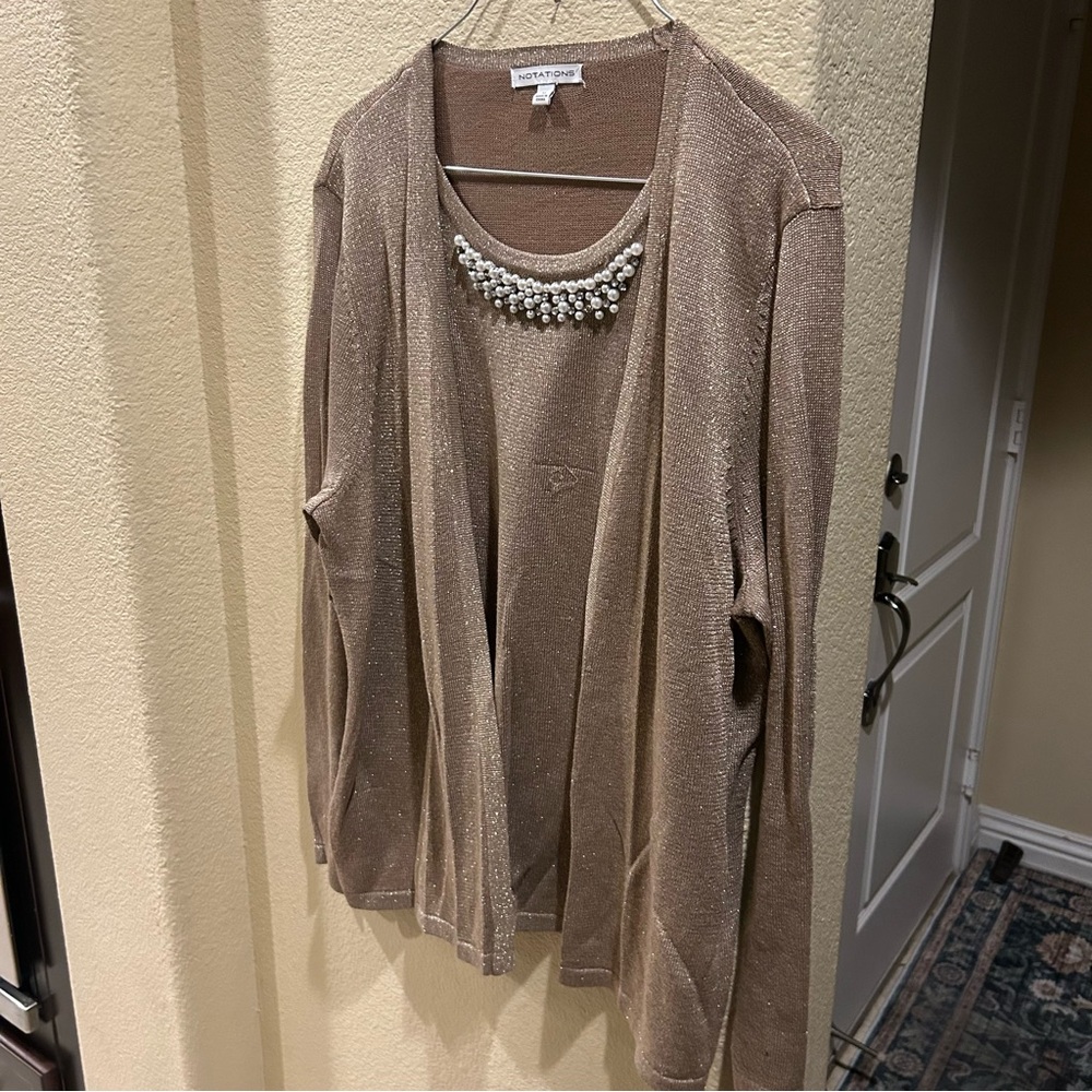 Notations Beige Cardigan with Pearl Detail